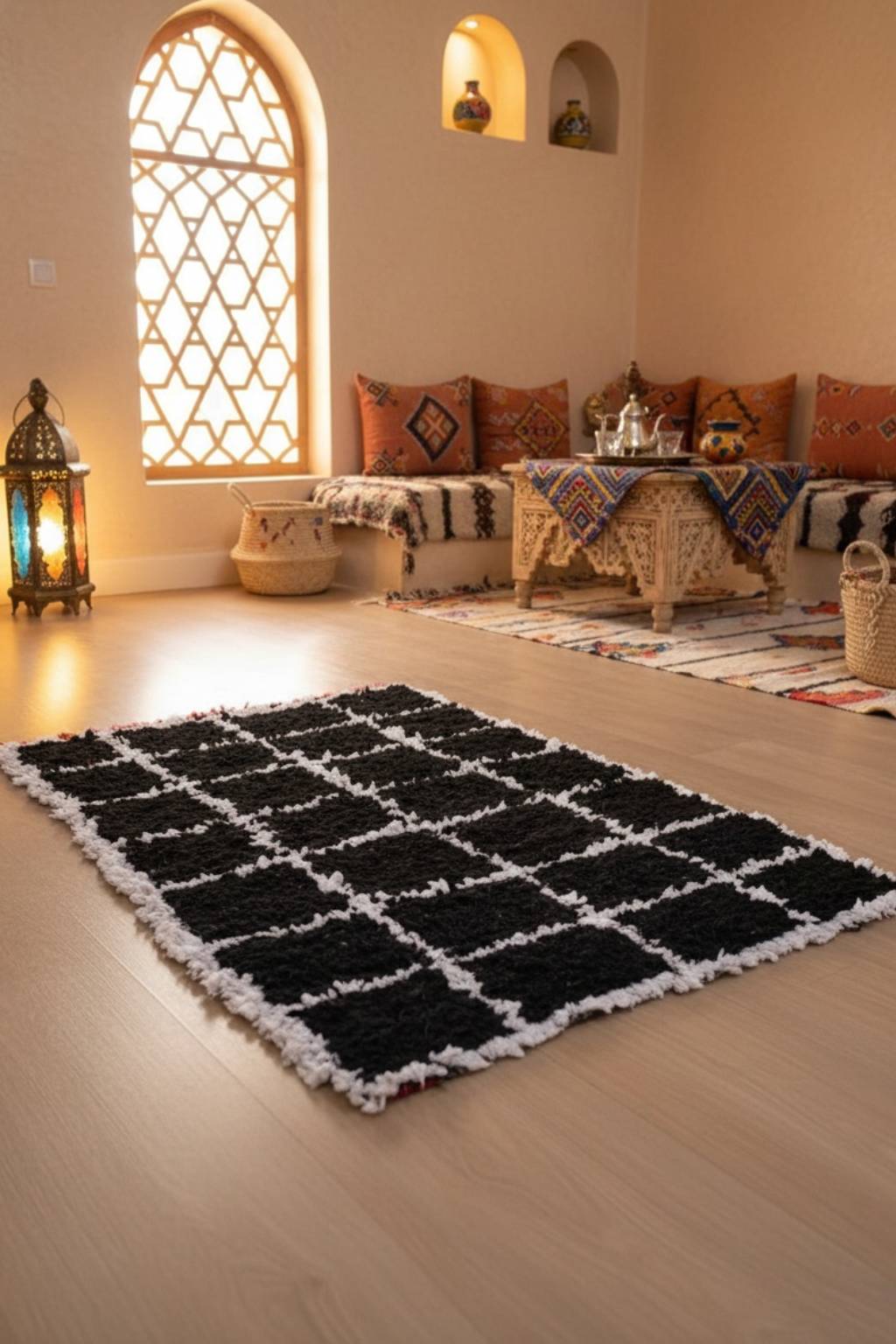 Tapis Berbère – Boucherouite Noir / Blanc – TBC1