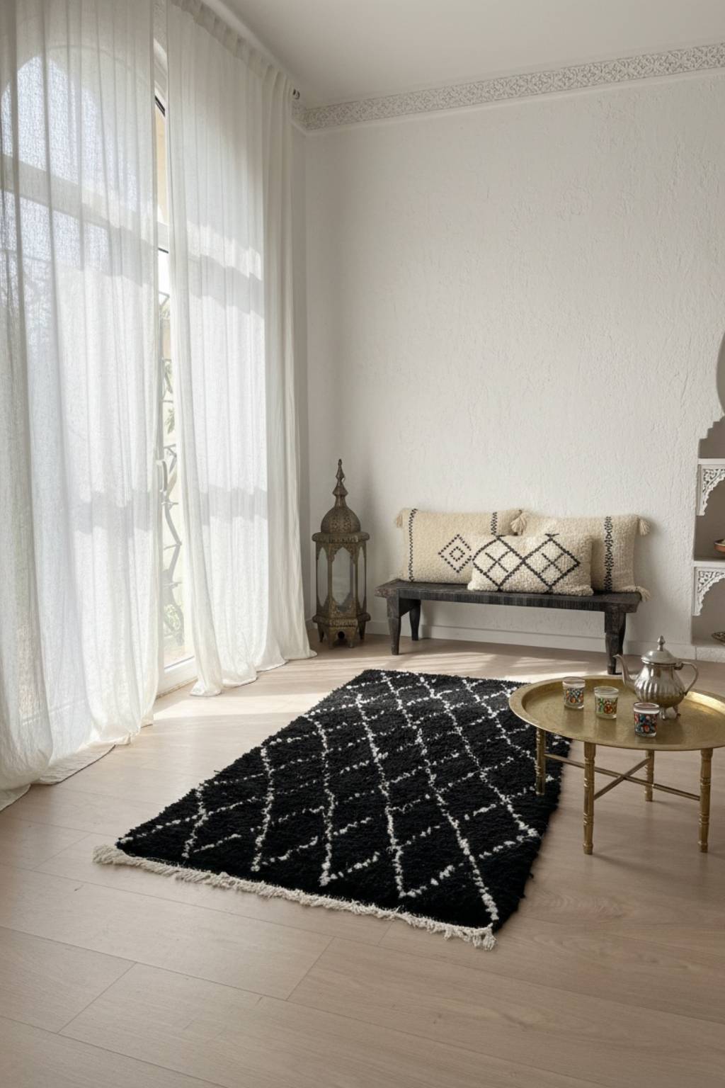 Tapis Berbère – Boucherouite Noir Blanc – TBC10