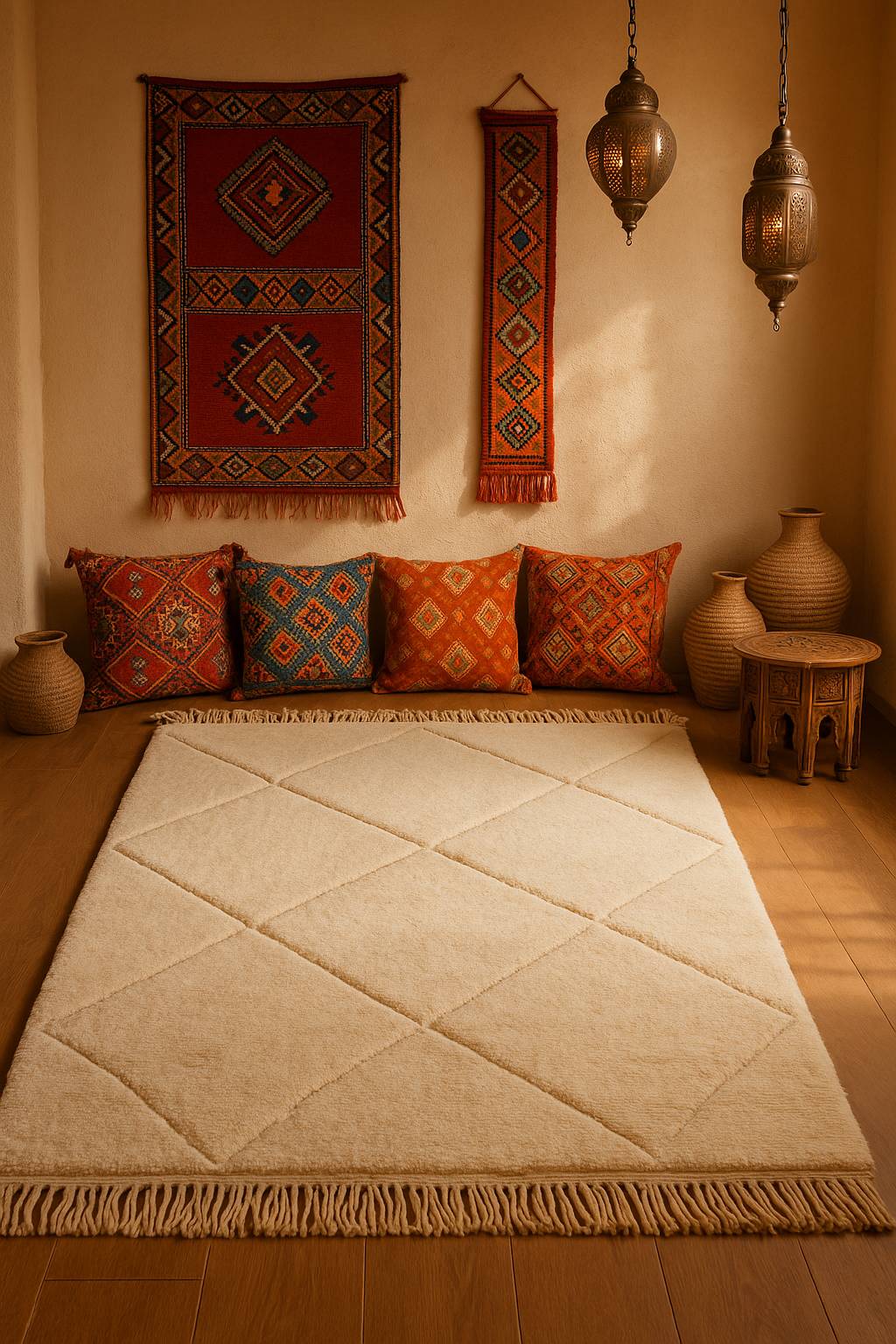 Tapis Berbère Marocain – Fait Main En Laine – 153 X 85 Cm – Occasion